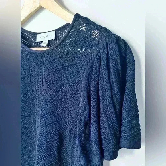 Witchery Women’s Navy Blue Garden Girl Preppy Prep Sheer Puff Sleeve Top Small - Picture 10 of 14